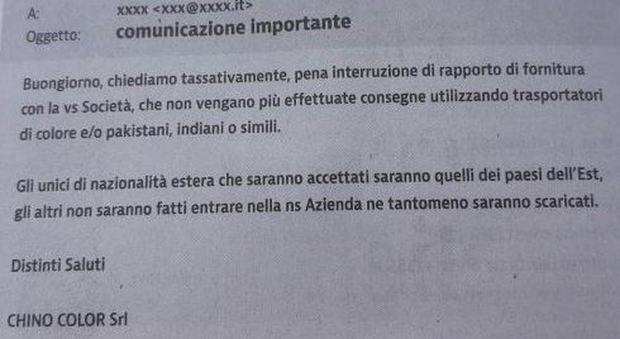 Razzismo a Brescia: «Niente corrieri di colore, al massimo devono essere dell'Est», l'email di un'azienda