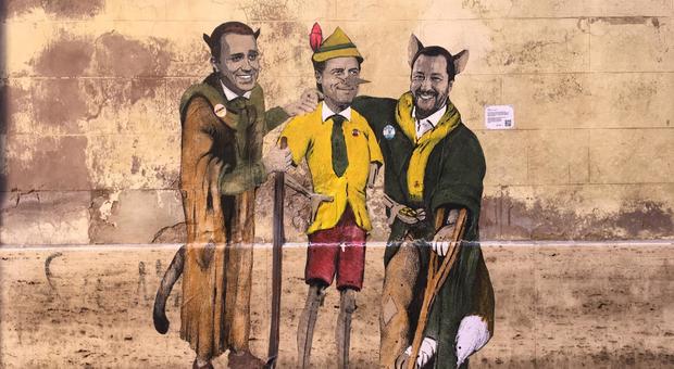 immagine Lo street artist TVBOY colpisce ancora: Di Maio e Salvini sono 