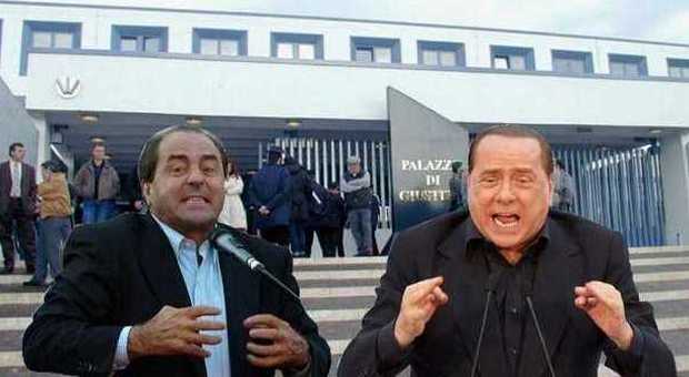 Berlusconi e Di Pietro in un fotomontaggio davanti al tribunale di Viterbo