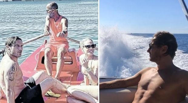 Totti e Ilary Blasi a Sabaudia: addio yacht, la gita è sul pattino di salvataggio