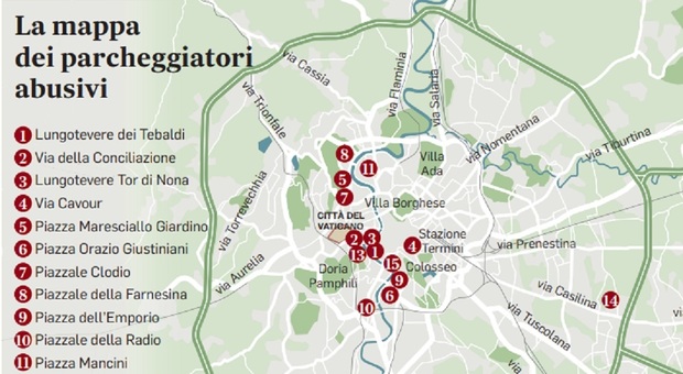 Parcheggiatori abusivi a Roma, dalla Farnesina all’Eur: 700 strade per il racket. La mappa