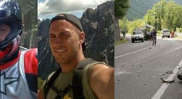 Due immagini di Marco Poloniato e la scena dell'incidente a Pederobba