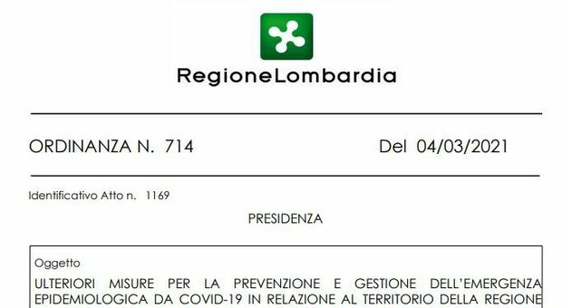 Lombardia zona arancione rafforzata: ordinanza integrale Pdf Fontana