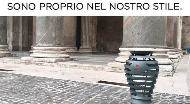 Roma, ironia sui nuovi cestini dei rifiuti. Taffo: «Sono proprio nel nostro stile»