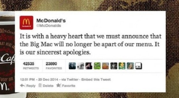 Mc Donald rinuncia al Big Mac, panico in rete: ma è una bufala