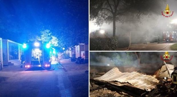 Caorle, incendio si scatena nella notte in un camping: casette bruciate
