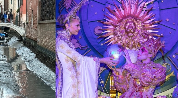 Venezia in secca, canali "prosciugati" e i barchini non partono: le maschere di Carnevale arrivano in carretto