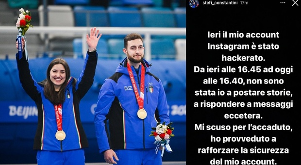 Stafania Constantini e Amos Mosaner, medaglia d'oro nel curling a Pechino, e il messaggio pubblicato su Instagram dalla cortinese