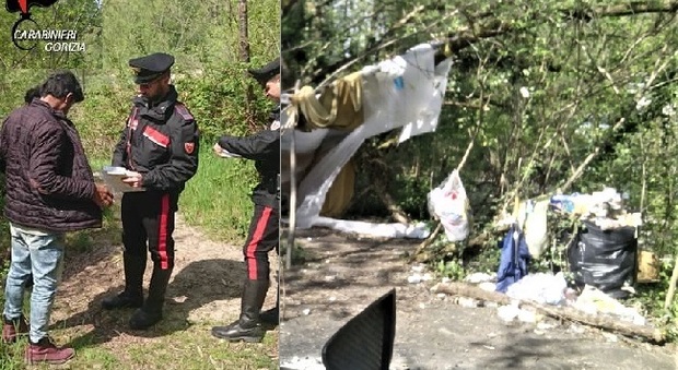 I controlli dei carabinieri di Gorzia sulle sponde dell'Isonzo e i resti di un bivacco