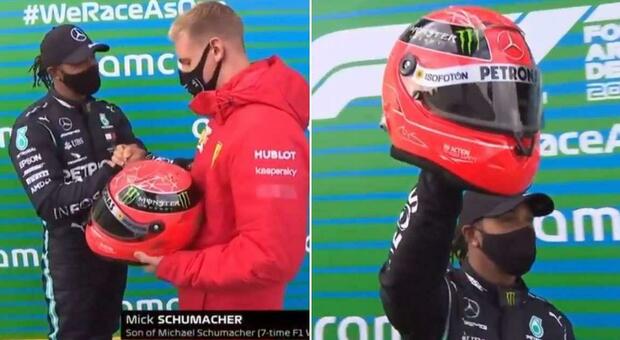 Il casco di Michael Schumacher a Lewis Hamilton, il gesto del figlio del pilota tedesco è commovente: «Non lo avrei mai pensato»