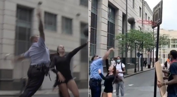 Proteste negli Usa, non solo scontri: la ragazza sfida a basket i poliziotti