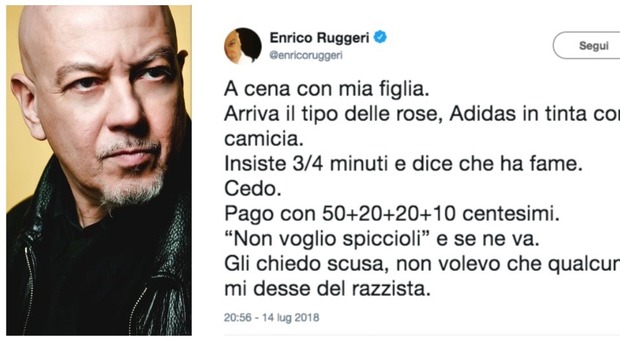Enrico Ruggeri e il venditore di rose: «Gli ho dato un euro, ma non voleva monete». E su Twitter è polemica