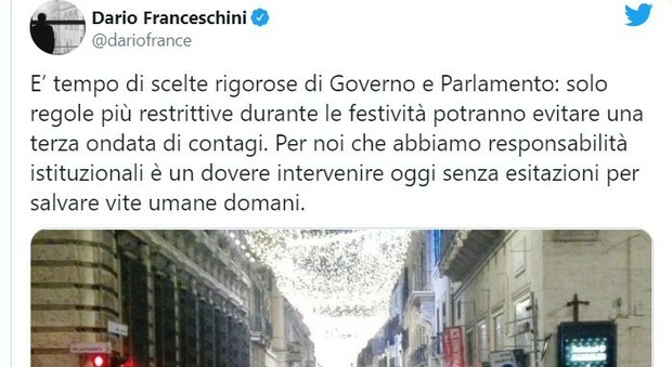 Natale, Italia verso zona Rossa, ma il governo è diviso. Franceschini: «Servono regole più restrittive per le festività».