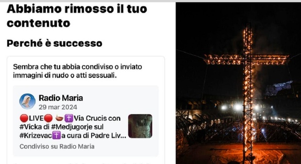 Radio Maria censurata da Facebook: «Immagini di nudo». Ma era la diretta della via Crucis con Gesù in croce