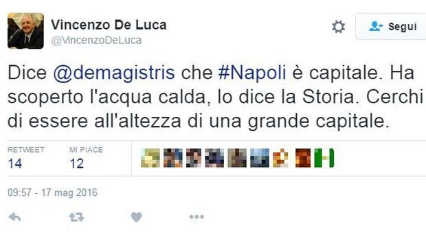 «Cerchi di essere all'altezza di una grande capitale come è Napoli», duello tra De Luca e de Magistris