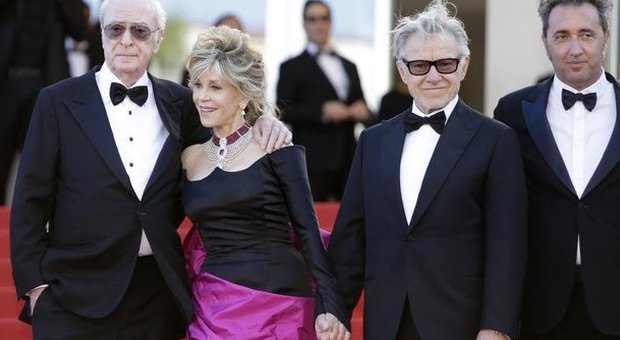Michael Caine, Jane Fonda, Harvey Keitel e Paolo Sorrentino ieri sul red carpet
