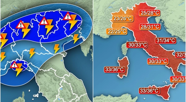 Caldo anomalo (con picchi di 35 gradi) ma anche temporali e grandinate: Italia divisa in 2. Le previsioni