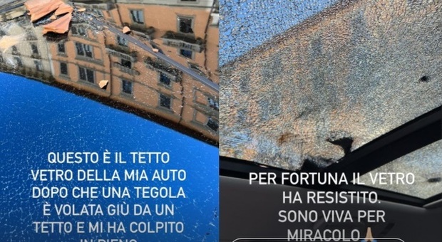 Milano, una tegola cade sull'auto di Federica Panicucci: «sono viva per miracolo»