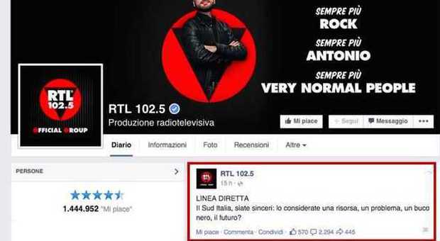 "Il Sud Italia è una risorsa o un buco nero?": la figuraccia su Fb della radio RTL -Guarda