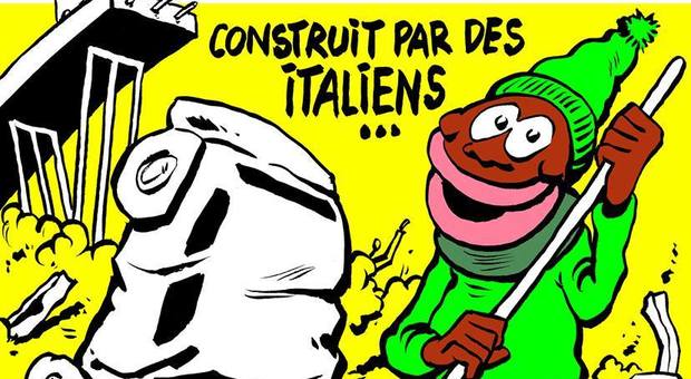 Charlie Hebdo e la copertina sul crollo del Ponte Morandi a Genova: «Costruito dagli italiani...pulito dagli extracomunitari»
