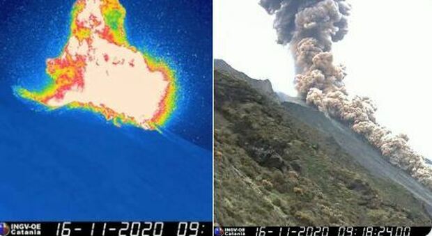 Stromboli, forte esplosione dal cratere: nube nera sull’isola, pioggia di cenere sulle case