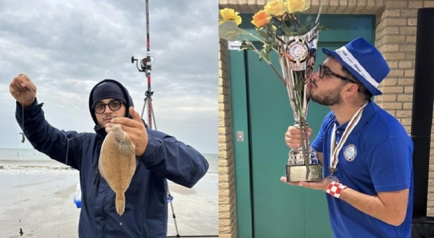 Cesare Ardovini, campione del mondo con la nazionale giovanile di shore angling, pesca dalla spiaggia