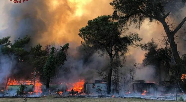 Roma, incendio nella pineta di Castel Fusano: il rogo distrugge un camping