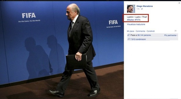 Terremoto alla Fifa. Maradona attacca: "Blatter è un ladro" -GUARDA