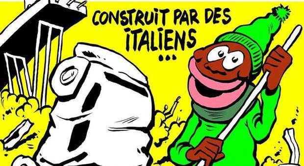 Charlie Hebdo e la copertina sul crollo del Ponte Morandi a Genova: «Costruito dagli italiani... pulito dagli extracomunitari»