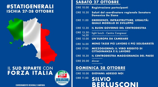 Forza Italia, 27 e 28 ottobre Stati Generali a Ischia con Berlusconi