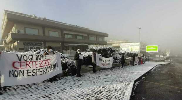 Un'immagine della protesta di ieri a Ceccano