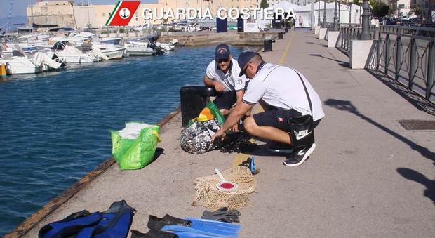 Le attrezzature e le cozze sequestrate dalla Guardia Costiera
