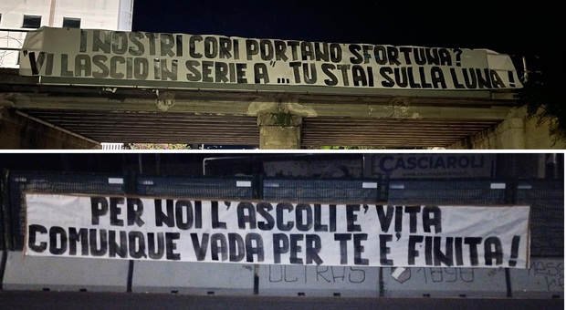 Blitz notturno dei tifosi dell'Ascoli contro Pulcinelli: «Non sei degno di questa città». Domani il match salvezza con il Cosenza