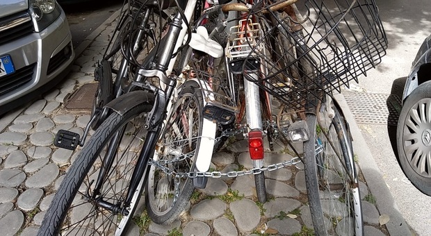 Grottammare: vecchie bici incatenate ovunque: piazza pulita dei vigili urbani