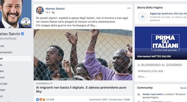 «I migranti protestano, vogliono Sky»: la bufala sul web, e ci casca anche Salvini