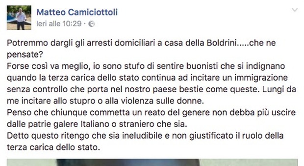 "Il capobranco ai domiciliari a casa della Boldrini": bufera su un sindaco per il post su Facebook