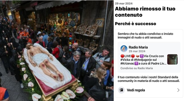 Radio Maria, la diretta della Via Crucis bloccata da Facebook: «Immagini di nudo». La replica diventa virale