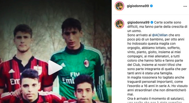 Gigio Donnarumma, l'addio al Milan su Instagram: «Voglio affrontare sfide diverse»