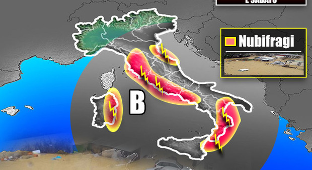 Meteo, ancora maltempo in tutto il Centro-Sud. Domani piogge a Roma, «fino a 60 litri per metro quadro»