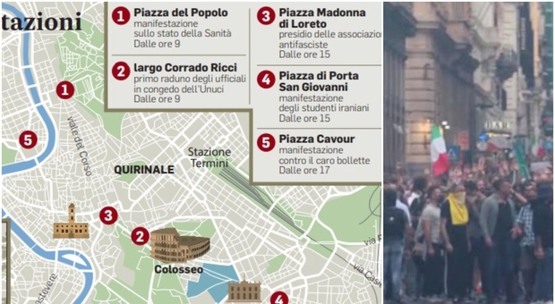 Roma, ultimatum degli esercenti: «Basta cortei in Centro, danni a turismo e negozi». Oggi 5 raduni