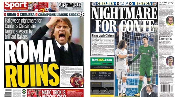 I tabloid inglesi celebrano la Roma: «Lezione di calcio a Conte. Una notte da incubo»