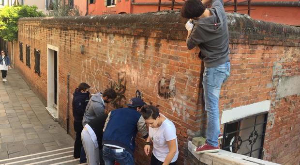 I cittadini puliscono le pietre dopo lo sfregio ai Leoncini di San Marco
