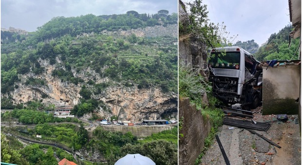 Autobus precipita da una scogliera alta 20 metri a Ravello: a bordo solo l'autista