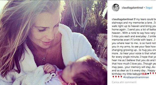 Claudia Galanti e la dedica alla figlia morta a 9 mesi: «Spero ogni minuto di poter risentire la tua voce»