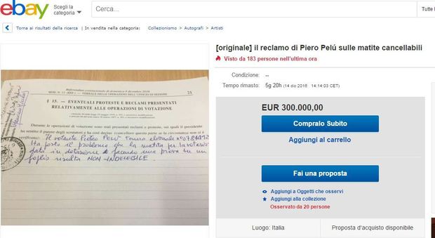 In vendita su eBay il reclamo di Piero Pelù contro le matite cancellabili: costo 300mila euro