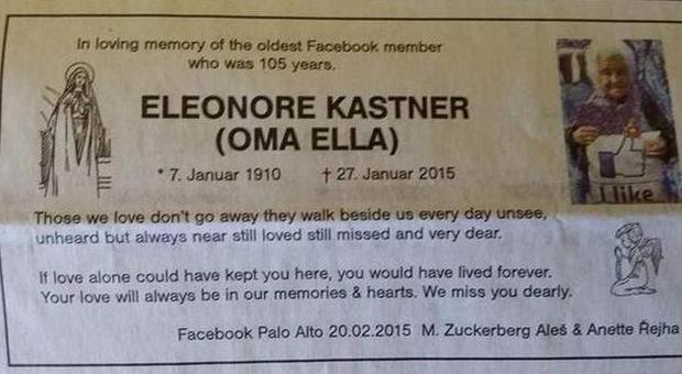 Muore a 105 anni la più anziana su Faceboook: Zuckerberg fa un necrologio