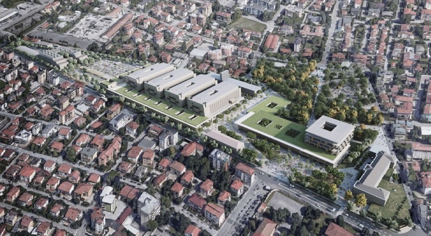 L'area del nuovo ospedale di Pordenone con abbattimento vecchi padiglioni