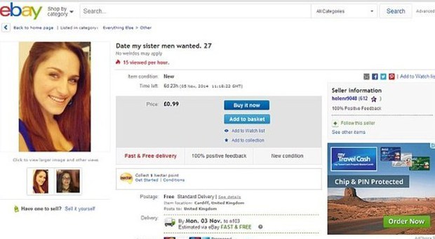 Mette la sorella in vendita su eBay: "Cerca un fidanzato, con gli uomini è sfortunata..."