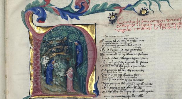 Dante nella selva. Dettaglio della miniatura contenuta nel ms. Italien 77, c. 4r conservato presso la Bibliothèque Nationale de France