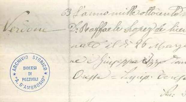 Pozzuoli, ritrovato il certificato di battesimo del nonno di Carlo Verdone.